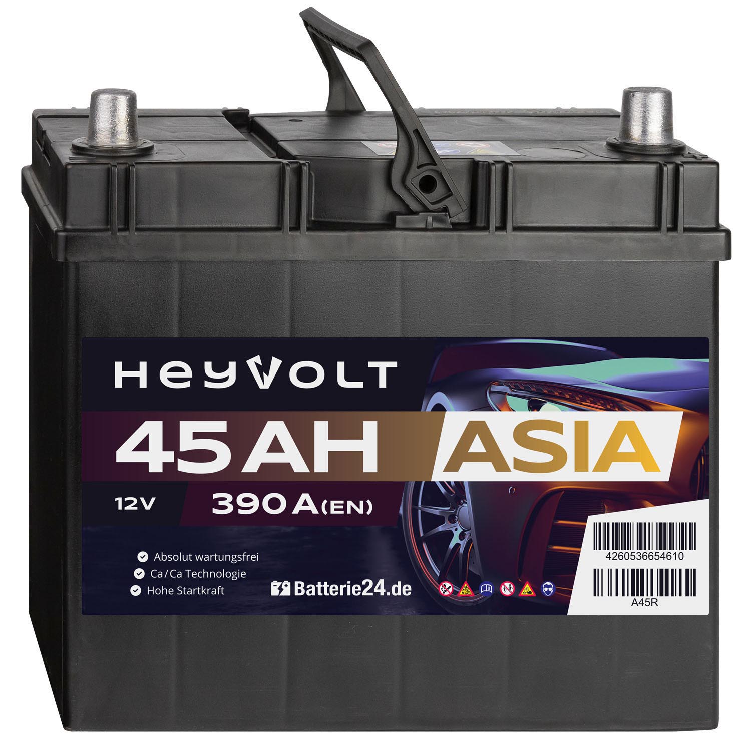 HeyVolt ASIA Autobatterie A45R 12V 45Ah