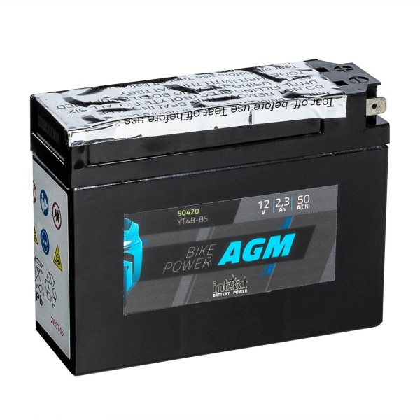 intAct Bike-Power Motorradbatterie AGM YT4B-BS 12V 2,3Ah 50420