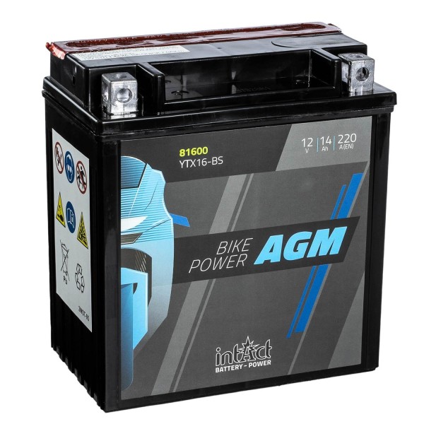 intAct Bike-Power Motorradbatterie AGM YTX16-BS 12V 14Ah 81600