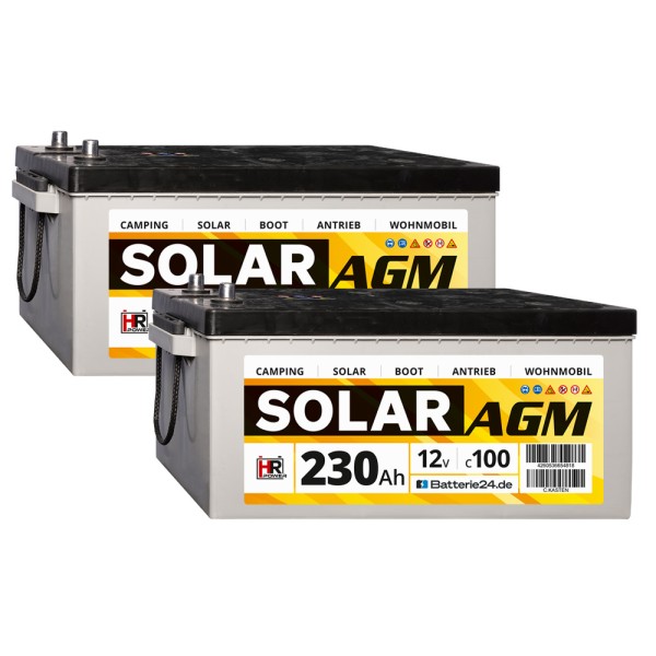 2x HR Solar AGM 12V 230Ah Versorgungsbatterie, AGM Wohnmobilbatterien, AGM Batterien, Fahrzeugbatterien