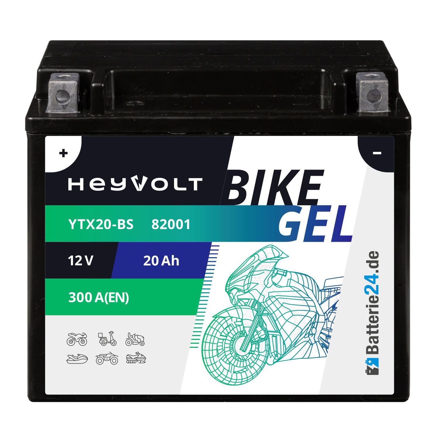 HeyVolt BIKE GEL Motorradbatterie YTX20-BS 82001 12V 20Ah