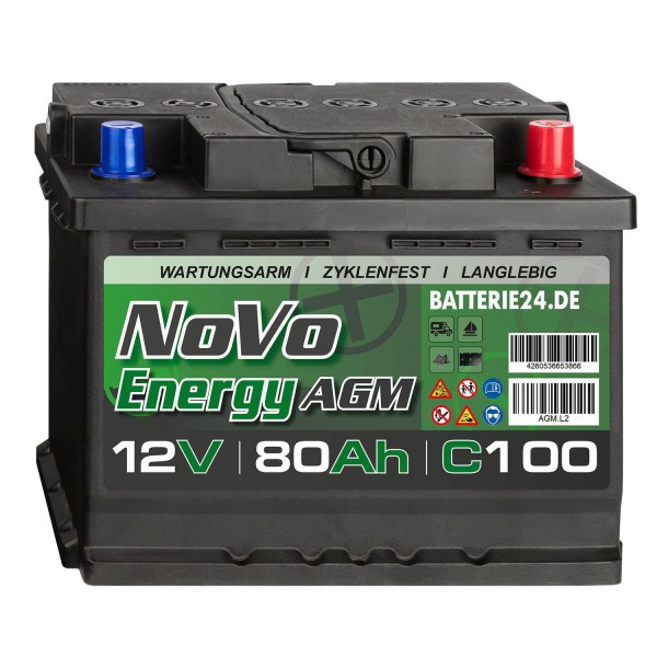 Novo Energy AGM Batterie 12V 80Ah (USt-befreit nach §12 Abs.3 Nr. 1 S.1 UStG)