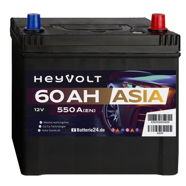 HeyVolt ASIA Autobatterie A60R 12V 60Ah Starterbatterie