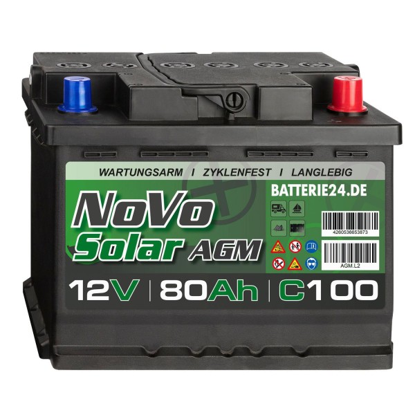 Novo Solar AGM 12V 80Ah Versorgerbatterie (USt-befreit nach §12 Abs.3 Nr. 1 S.1 UStG)