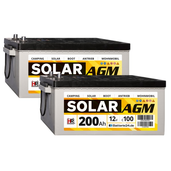 2x HR Solar AGM 12V 200Ah Versorgungsbatterie