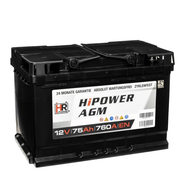 HR HiPower AGM Autobatterie 12V 75Ah