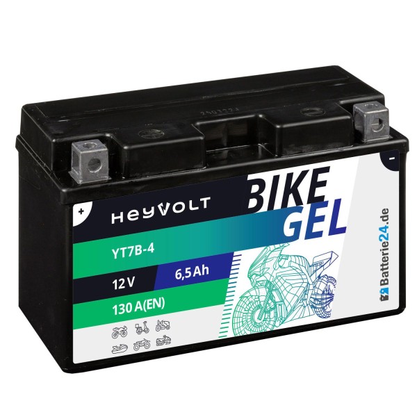 HeyVolt BIKE GEL Motorradbatterie YT7B-4 12V 6,5Ah
