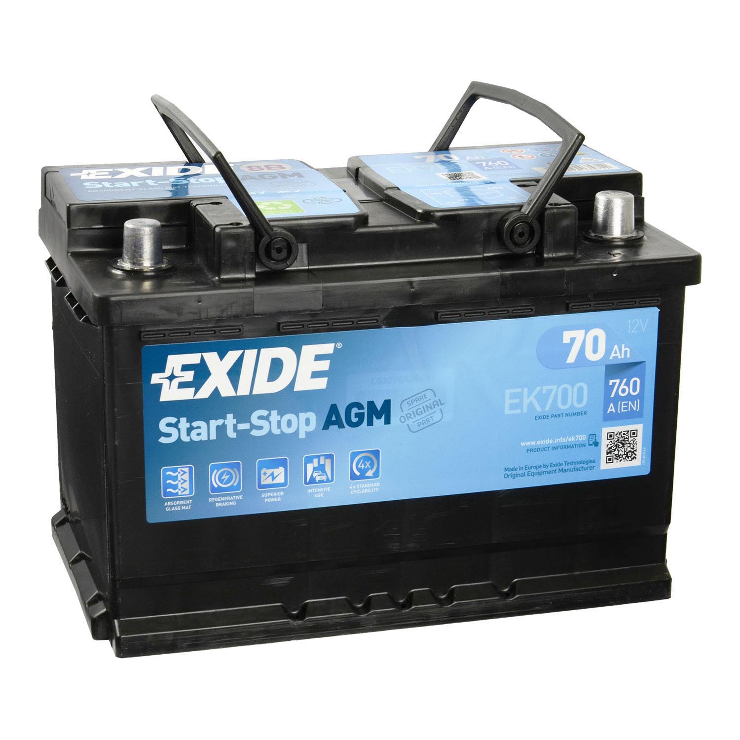 Exide EK700 AGM Autobatterie 12V 70Ah
