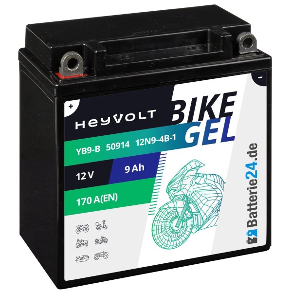 HeyVolt BIKE GEL Motorradbatterie YB9-B 50914 12V 9Ah