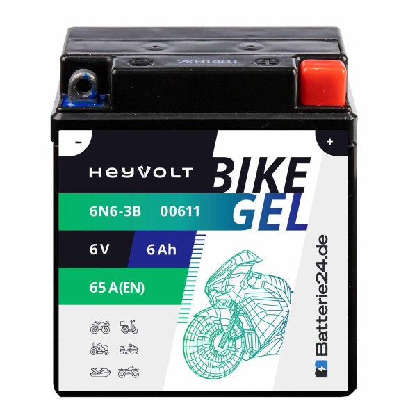 HeyVolt BIKE GEL Motorradbatterie 6N6-3B 00611 6V 6Ah
