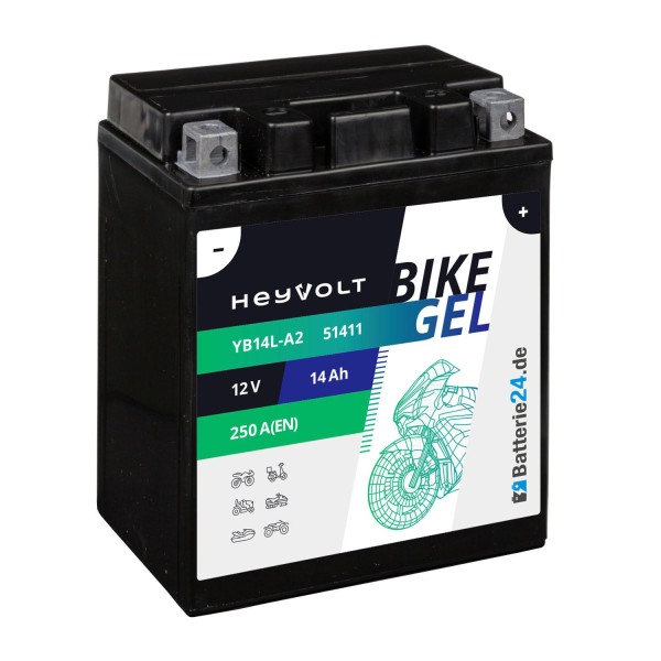 HeyVolt BIKE GEL Motorradbatterie YB14L-A2 51411 12V 14Ah