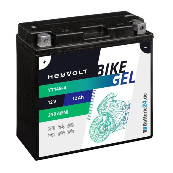 HeyVolt BIKE GEL Motorradbatterie YT14B-4 51422 12V 12Ah