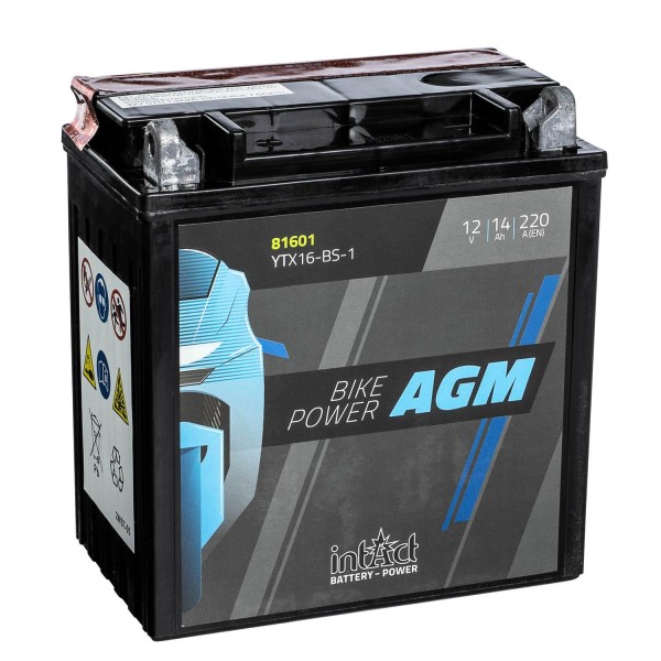 intAct Bike-Power Motorradbatterie AGM YTX16-BS-1 12V 14Ah 81601