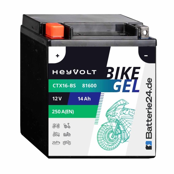 HeyVolt BIKE GEL Motorradbatterie YTX16-BS 81600 12V 14Ah