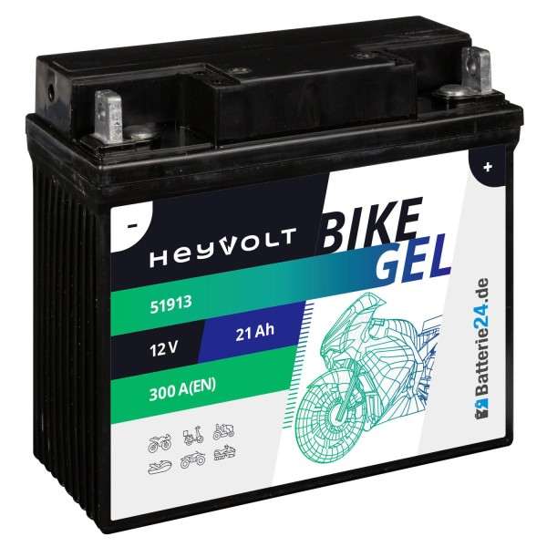 HeyVolt BIKE GEL Motorradbatterie 51913 12V 21Ah