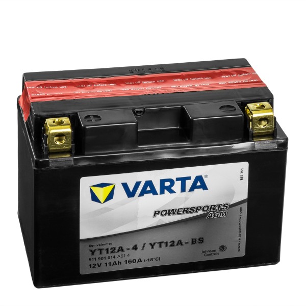 VARTA Powersports AGM Motorradbatterie YT12A-4 YT12A-BS 12V 11Ah
