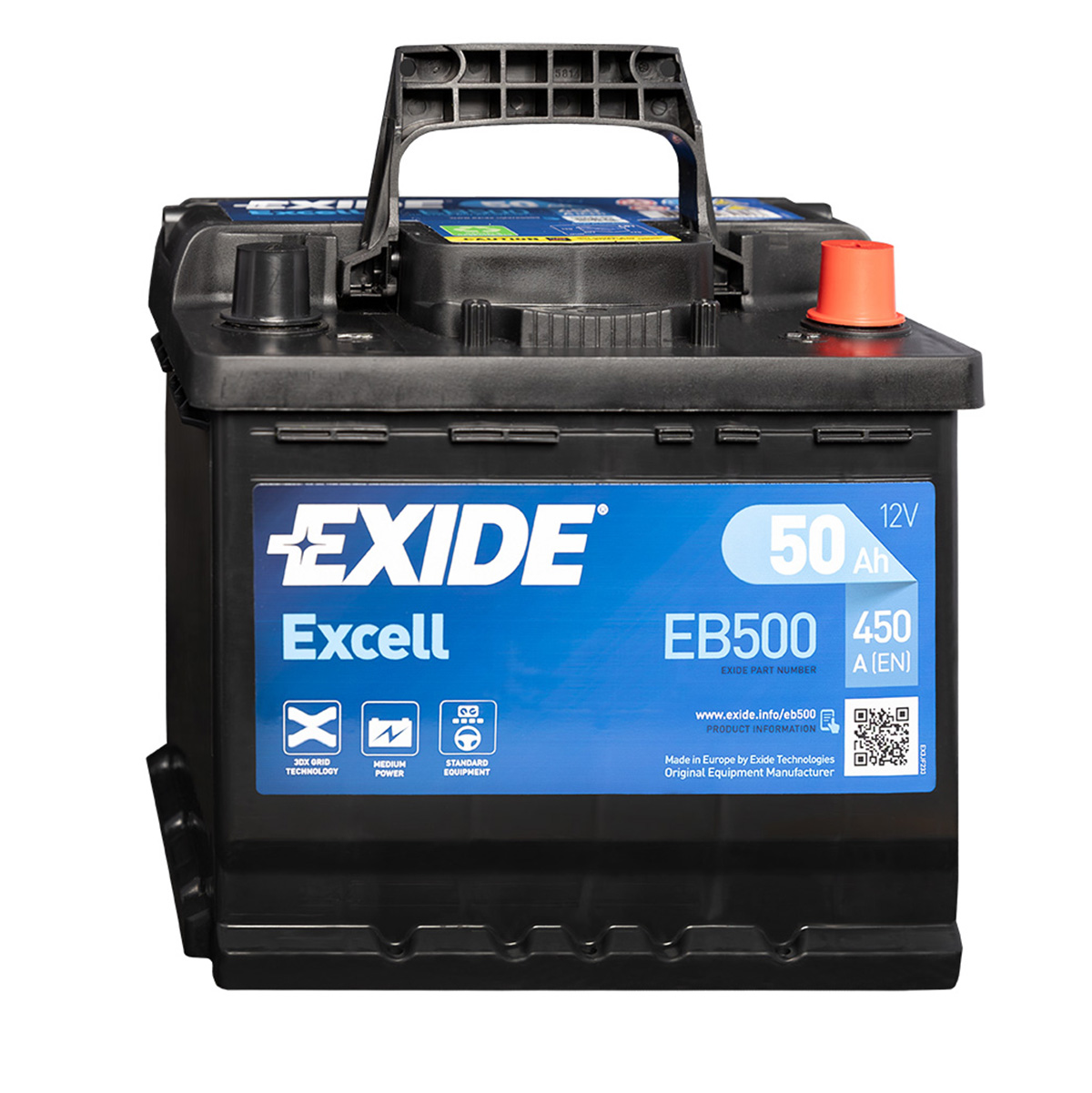Exide Excell EB500 12V 50Ah Autobatterie, Autobatterien, Starterbatterien, Fahrzeugbatterien