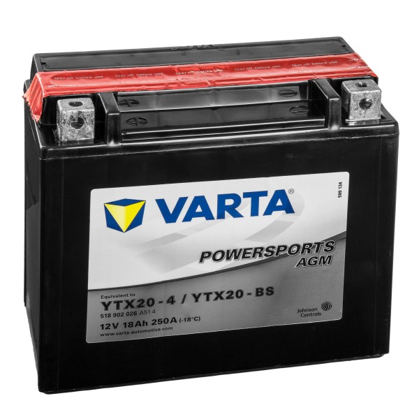 VARTA Powersports AGM Motorradbatterie YTX20-4 YTX20-BS 82001 12V 18Ah