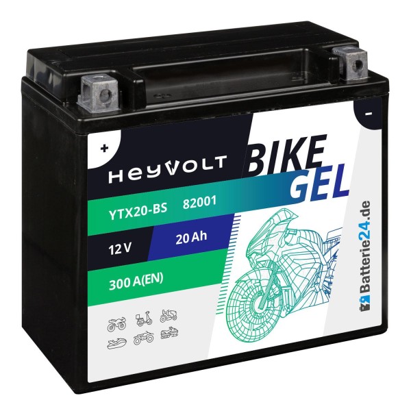 HeyVolt BIKE GEL Motorradbatterie YTX20-BS 82001 12V 20Ah
