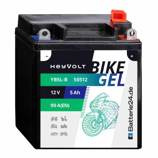 HeyVolt BIKE GEL Motorradbatterie YB5L-B 50512 12V 5Ah