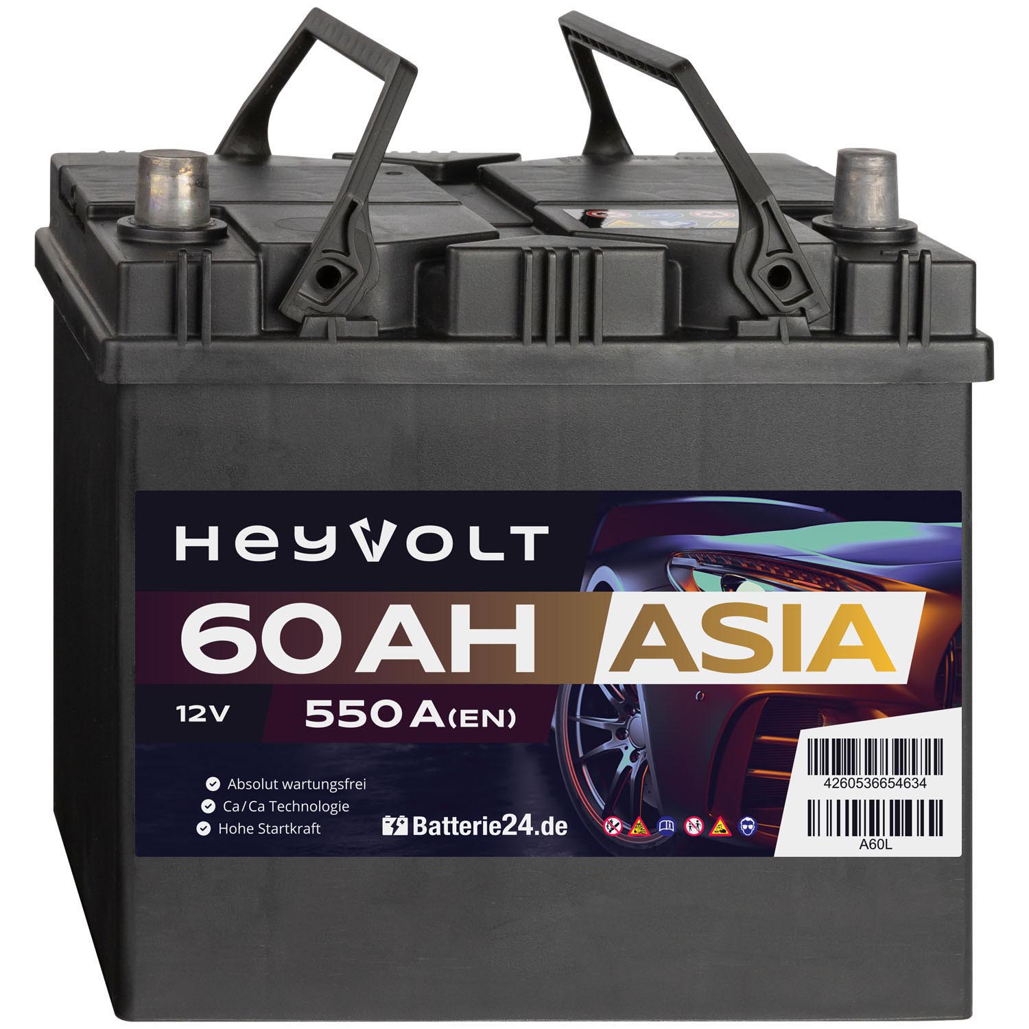 HeyVolt ASIA Autobatterie A60L 12V 60Ah Starterbatterie