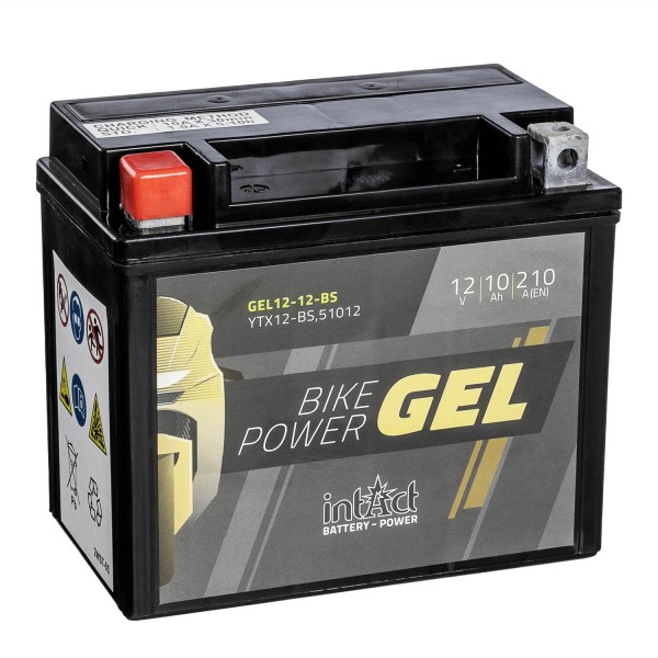 intAct Bike-Power Motorradbatterie GEL YTX12-BS 12V 10Ah 51012 Gel12-12-BS