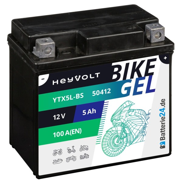 HeyVolt BIKE GEL Motorradbatterie YTX5L-BS 50412 12V 5Ah