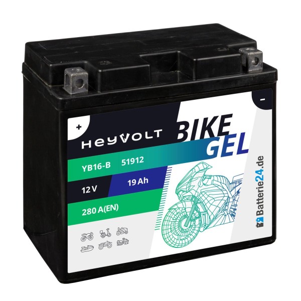 HeyVolt BIKE GEL Motorradbatterie YB16-B 12V 19Ah
