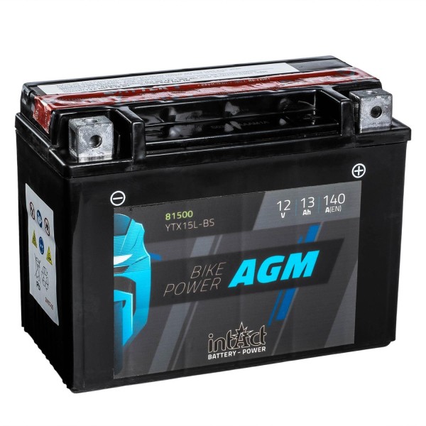intAct Bike-Power Motorradbatterie AGM YTX15L-BS 12V 13Ah 81500