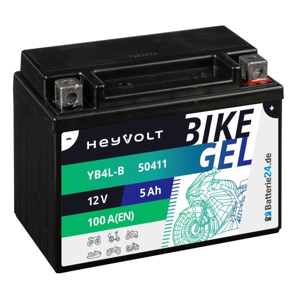 HeyVolt BIKE GEL Motorradbatterie YB4L-B 50411 12V 5Ah
