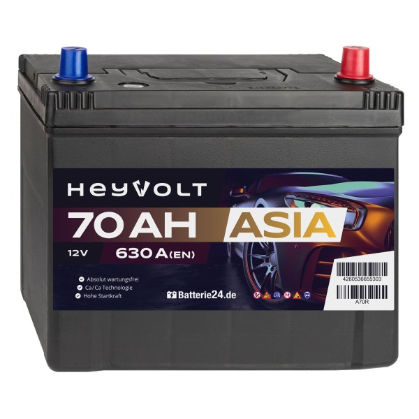 HeyVolt ASIA Autobatterie A70R 12V 70Ah Starterbatterie